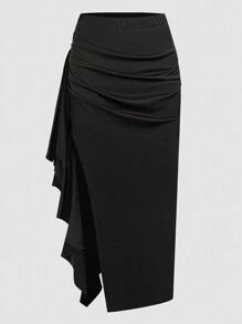 Women's Fashion Elegant Ruffle Hem Resort Skirt - Black - View 1