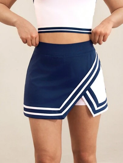 Cheerettes 撞色拼接裹身开衩运动短裙短裤