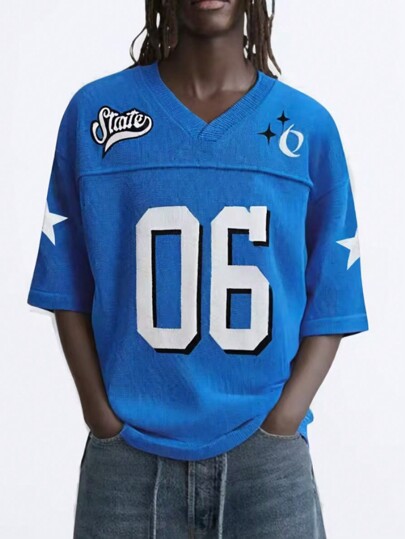 Prep Men's Jersey V-Neck Football Inspired Knitted Sweater