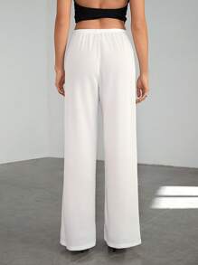 SHEIN Tall Soft White Knitted Waffle Lounge Lounge Pants, Loose Wide Leg Pants - White - View 2