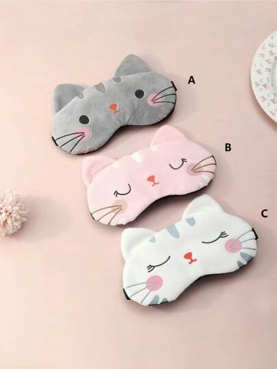 1 件 12*19 厘米卡通猫睡眠遮光眼罩，舒适透气眼罩，适合家庭、办公室、旅行、卧室、学校、午睡、生日礼物