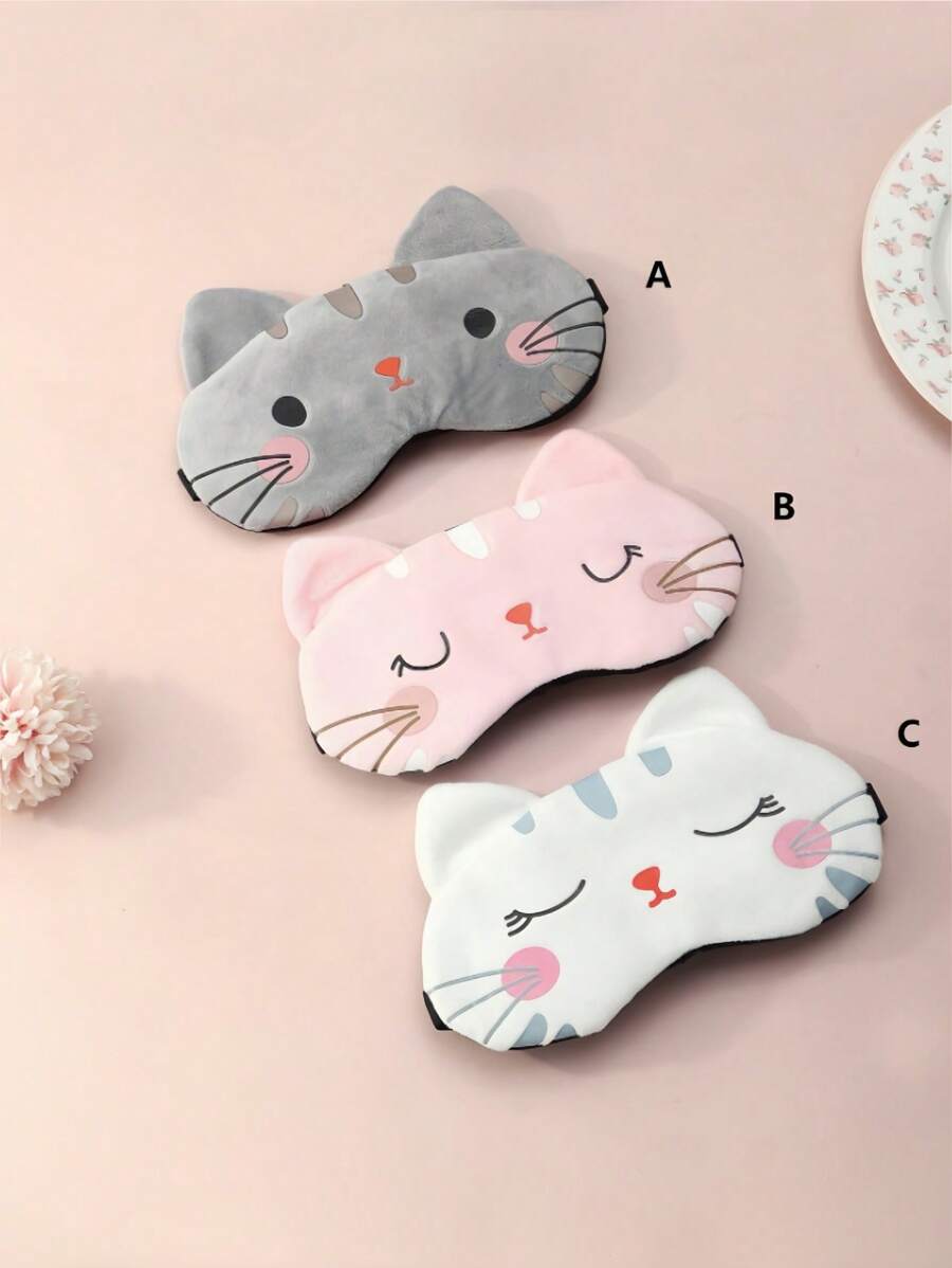 1 件 12*19 厘米卡通猫睡眠遮光眼罩，舒适透气眼罩，适合家庭、办公室、旅行、卧室、学校、午睡、生日礼物 - 彩色 - 查看 1