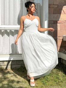 SHEIN EZwear Plus Size White Extra Long Mesh Sundress, Summer - White - View 3