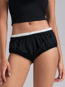 Easelle Women's Casual 2 In 1 Contrast Color Flower Bud Shorts - Black and White - View 7