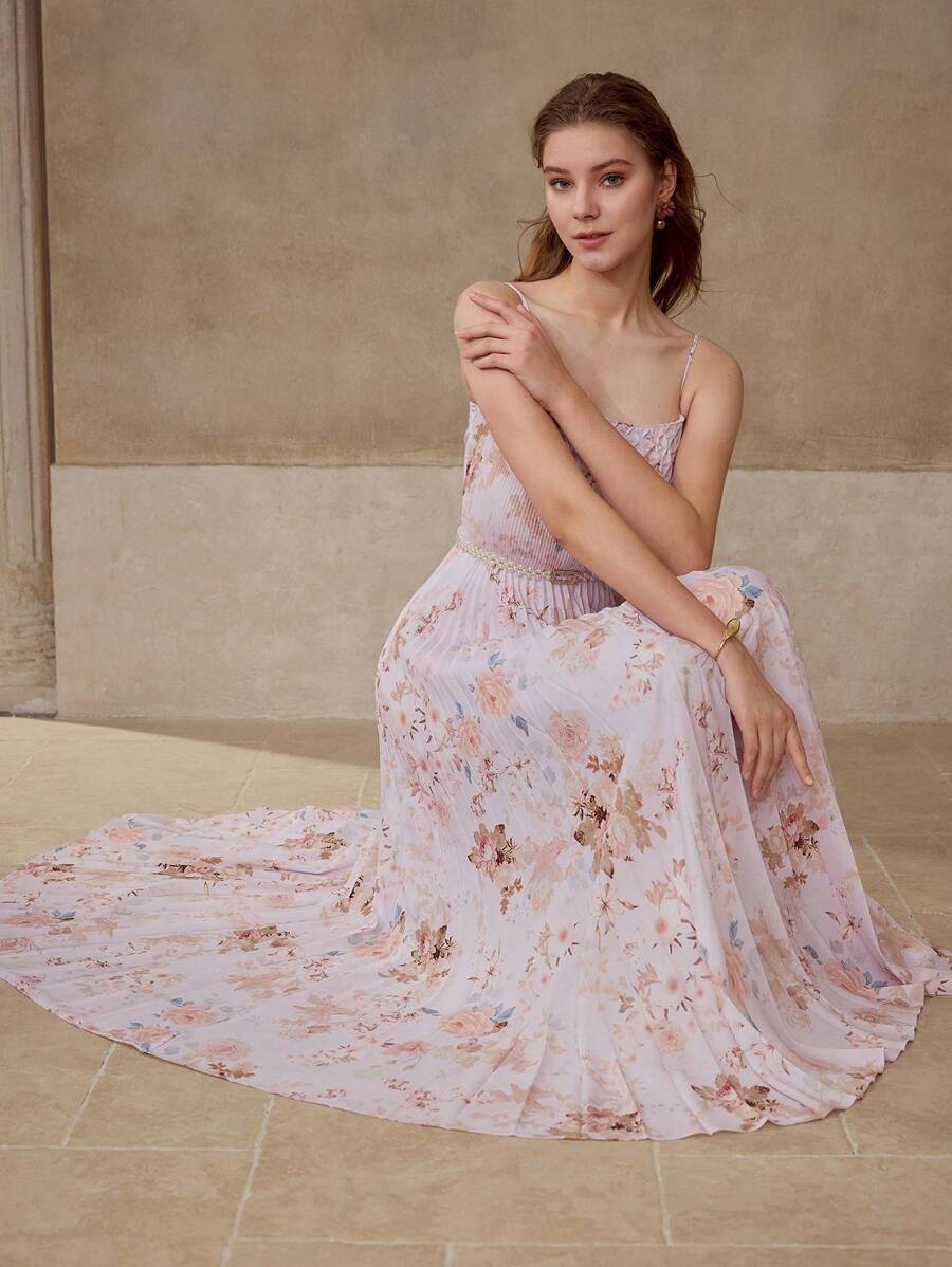 MOTF PREMIUM FLORAL PRINT PLEATED CAMI DRESS