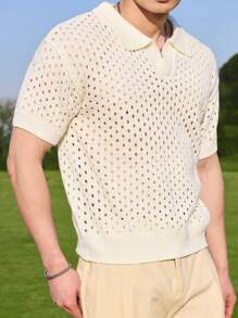 Manfinity Hypemode Men's Knitted Sweater, Casual & Fashionable For Everyday Wear Golf Shirt Men Polo Shirts Men Knit Shirt - White - View 3