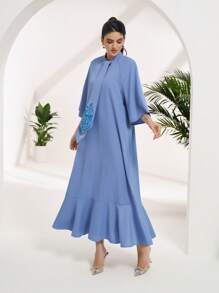 Al Najma 女士保守优雅亮片刺绣阿拉伯风格连衣裙 - 藍色 - 查看 4