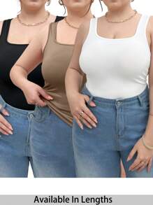 SHEIN Tall CURVE 3pcs/Set Plus Size All-Match Slim Fit Camisole Tops, Spring & Summer - Multicolor - View 2