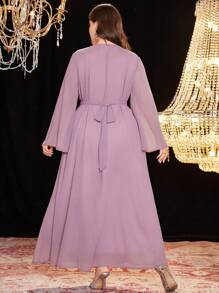 Al Najma Plus Size Women's Arabic Retro Style Luxurious Beaded Embroidered Elegant Simple Dress,Modest - Dusty Pink - View 2