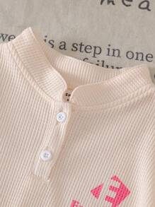 SHEIN Explorewe 2pcs Young Girl Casual Daily Short Sleeve Polo Shirt And Long Pants Set - Apricot - View 3