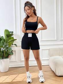 SHEIN EZwear Pantaloncini con vita regolabile con coulisse e applicazione di lettere