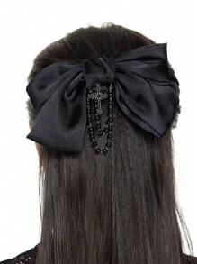 ROMWE Kawaii 1pc Women Cross Chain Bow Hair Clip - Black - View 2