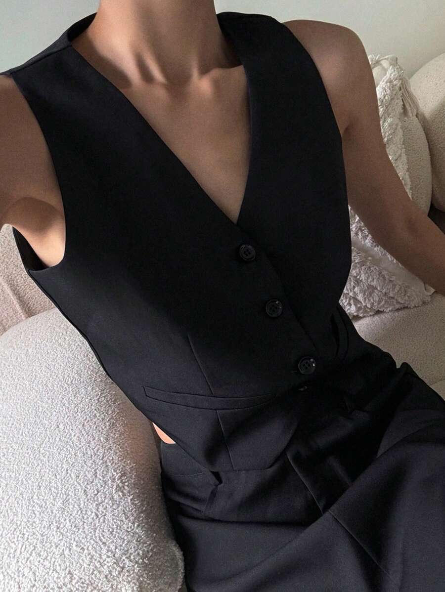 DAZY Conjunto de 2 piezas de chaleco y falda de unicolor para uso casual y de oficina para mujeres