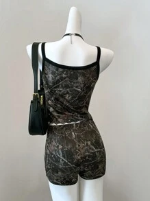 SHEIN EZwear Conjunto de dos piezas de estilo gótico grunge y Y2K para mujer, perfecto para el verano