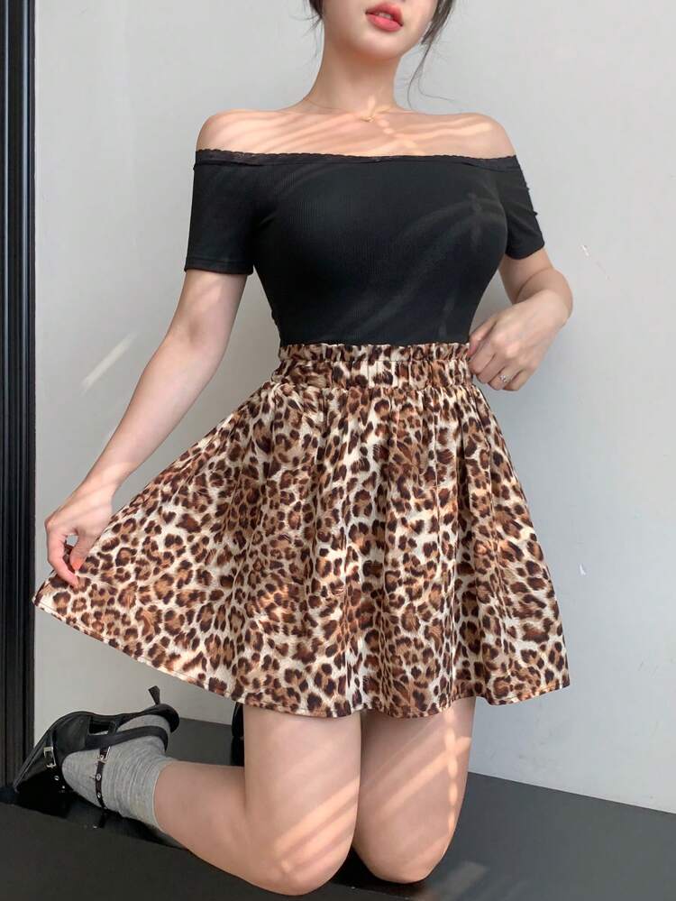 Women's Fashion Leopard Print High Waist Skirt Cheetah Print Fall Skirts