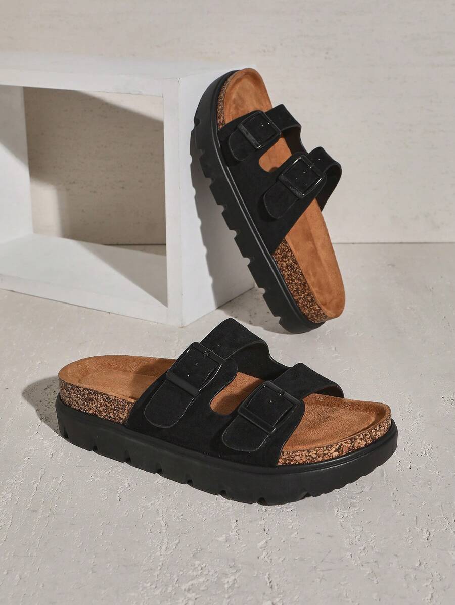 SHUZIA Giày sandal đế xuồng Dark Knight All Black có khóa đôi bán chạy nhất dành cho nữ - Có đệm, chắc chắn và đa năng - màu đen - Xem 1