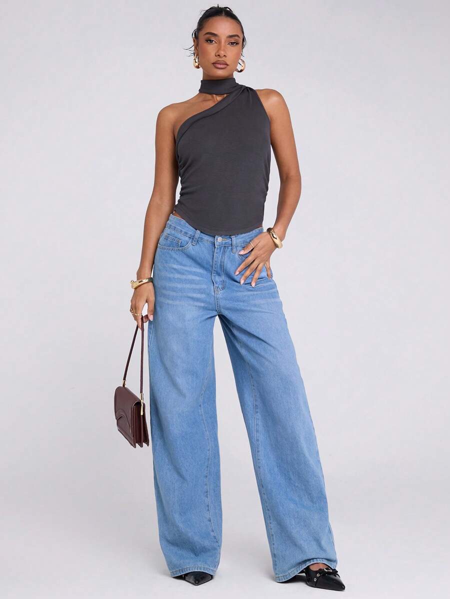 SHEIN BAE Camiseta de tirantes de punto acanalado color gris sólido para mujer, top sin mangas versátil y casual para capas, primavera/verano - Gris - Ver 1