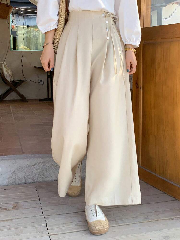 Women's Solid Color Casual Versatile Wide Leg Pants For Daily Wear