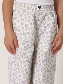 SUMWON Youth Heart Print Wide Leg Track Pants Set Dengan Kaos Bergaris, Pakaian Kasual Pinggang Elastis, Koleksi Pakaian Santai Nyaman dan Elastis untuk Liburan - MultiWarna - View 5