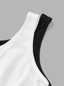 Slaydiva 2pcs Minimalist Casual V-Neck Camisole Tank Top Set, Black & White, Suitable For Summer, Plus Size Back To School - Multicolor - View 4