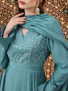 Al Najma Vestido de estilo árabe de manga larga y longitud de maxifalda para mujer