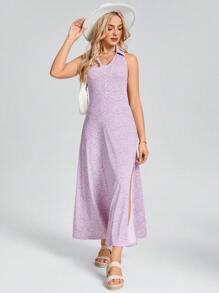 SHEIN LUNE Vestido ajustado con escote en V y estampado floral con aberturas laterales para mujer