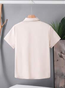 SHEIN Tween Boys College Travel Print Turndown Collar Short Sleeve Casual Shirt, Suitable For Commuting, School, Daily, Sport, Spring/Summer