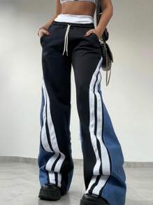 INAWLY Women Color Block Drawstring Straight Casual Sweatpants - Multicolor - View 1