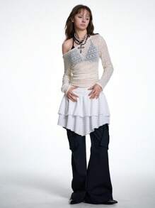 SHEIN EZwear 女士春夏节日外出街头装带口袋黑色喇叭裤 - 深灰色 - 查看 5
