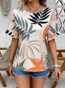 EMERY ROSE Women's Casual Tropical Print Shirt For Holiday - Apricot - View 3