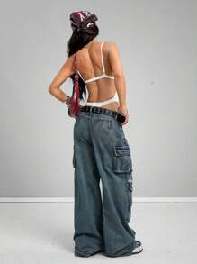 SHEIN EZwear 女士春夏 Y2K 约会之夜弹力网眼沙滩装白色连体衣