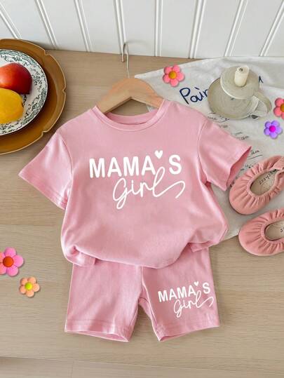 SHEIN Happikins Baby Girl Casual Minimalist Short Sleeve Shorts Set, Suitable For Summer