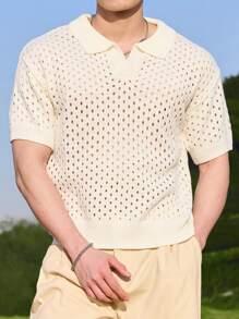 Manfinity Hypemode Men's Knitted Sweater, Casual & Fashionable For Everyday Wear Golf Shirt Men Polo Shirts Men Knit Shirt - White - View 1
