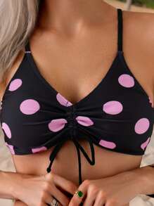 Summer 2pcs Women Pink Polka Dot Bikini Set, Vacation Swimwear Beach Outfit - Pink - View 4