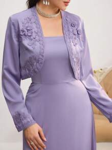 Al Najma Women's Applique Decor Long Sleeve Top And Dress Arabic Style 2pcs Outfit
