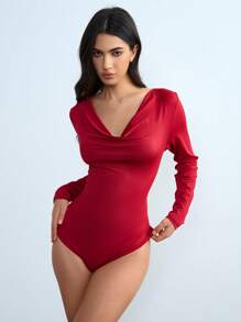 SHEIN Unity 1 件女士优雅红色长袖紧身衣 - 紅色 - 查看 3
