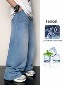 SHEIN Tween Boy Y2k Fashion Casual Based Blue Cel Cool Feeling Denim Baggy Jeans For Boy Costume Dailywear And The Four Seasonsr Kids Clothes