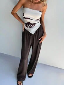 SHEIN Forever 21 Women Brown Texture Vacation Casual Home Pants