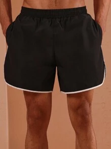 SUMWON Athletic Performance Swim Trunks Beach Volleyball Surfing Quick Drying Waterproof Summer Holiday Pool Shorts With Side Pockets Classic Curve Design Retro Racing Style Slim Fit - Black - View 7