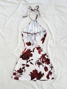 Soleia Women's Cowprint Halter Backless Summer Dress, Vacation Style - Multicolor - View 2