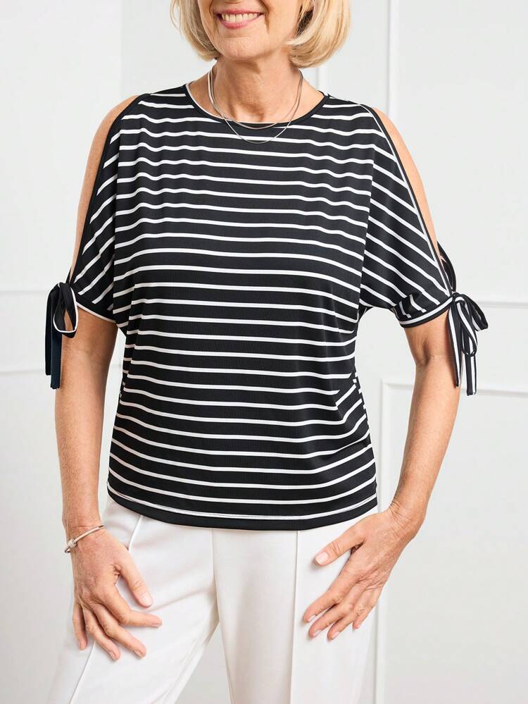 Women's Striped Open Shoulder Loose Casual T-Shirt