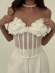 Aloruh Women's Ruched Floral Trim Minimalist Elegant Blouse, Casual Holiday Wear