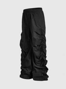 ROMWE MEN Street Life Pantalones largos sueltos de hombre con pliegues laterales y capas