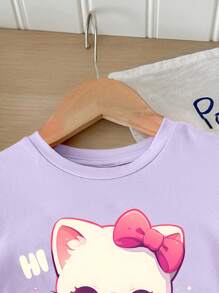 SHEIN Leap Crew Baby Girl Casual Minimalist Short Sleeve & Shorts Set, Suitable For Summer - Mauve Purple - View 3