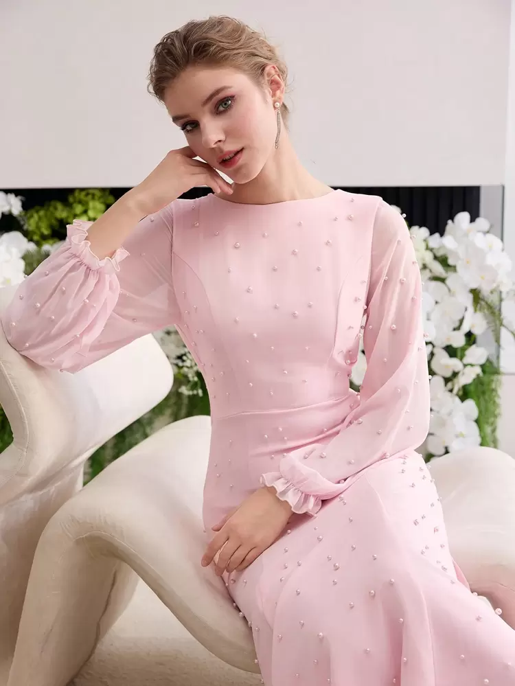 FAUX PEARL BIAS CUT DRESS