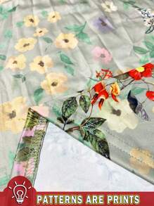 SHEIN Clasi Plus Size Allover In Hình Mùa Hè Cổ Tròn Tay Ngắn Váy Nữ - Màu xanh Bạc hà - Xem 3