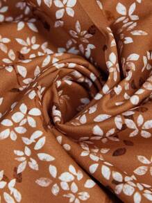 SHEIN LUNE 美国西部乡村风格休闲度假碎花棕色荷叶边下摆长袖连衣裙 - 棕色 - 查看 4