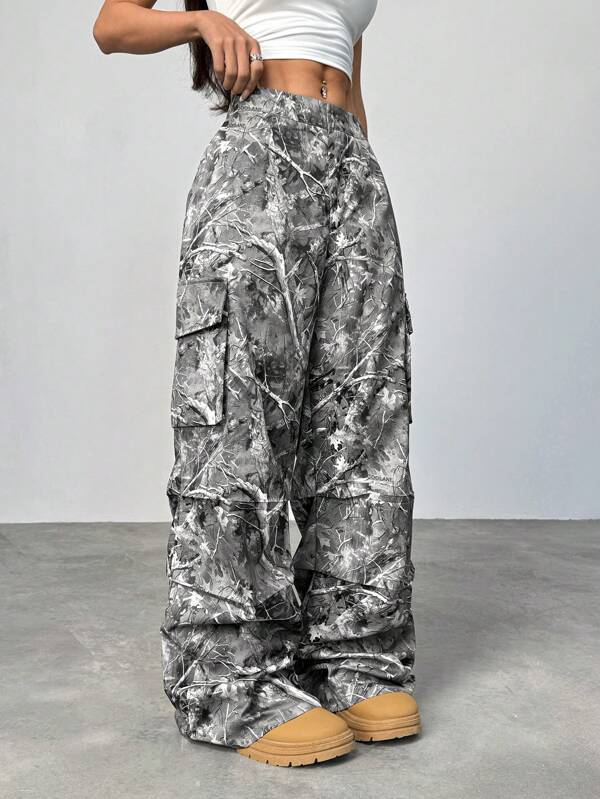 Coolane Women's Spring/Summer Vintage Streetwear Hip-Hop Camo Athletic Wide Leg Beggy Tree Graphics Pants