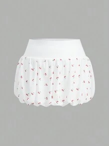 SHEIN EZwear Plus Size Cherry Print Pleated Skirt - Multicolor - View 1