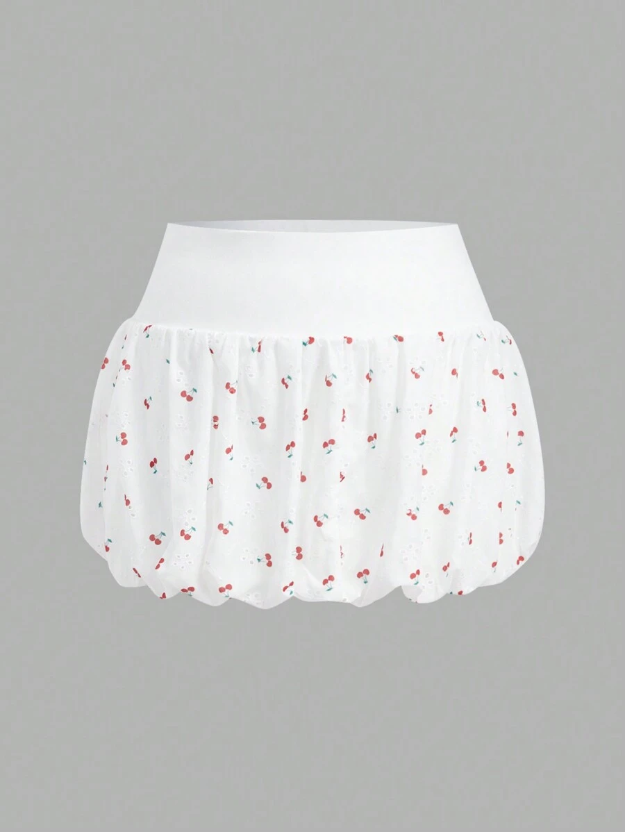 SHEIN EZwear Plus Size Cherry Print Pleated Skirt - Multicolor - View 1